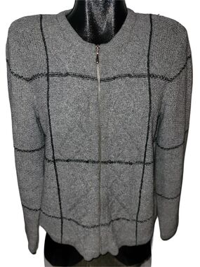 Vintage 90's Northern Reflections Grey Zip-Front Knit Sweater Size M